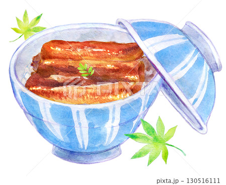水彩イラスト 手描きイラスト 冷酒と鰻丼のセット 水彩イラスト 手描きイラスト 冷酒と鰻丼のセット 130516111