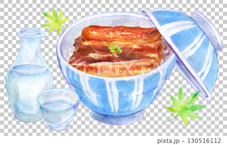 水彩イラスト 手描きイラスト 冷酒と鰻丼のセット 水彩イラスト 手描きイラスト 冷酒と鰻丼のセット 130516112