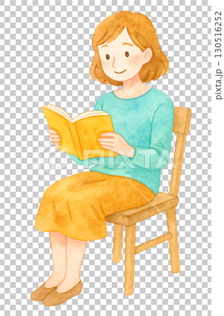 A woman sitting in a chair and reading a book Illustration material (reading / learning) A woman sitting in a chair and reading a book Illustration material (reading / learning) 130516252
