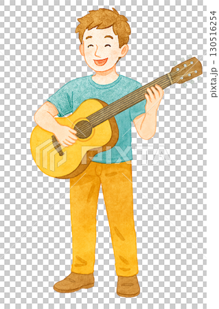 ギターを演奏する男性 イラスト素材（音楽・趣味） 130516254