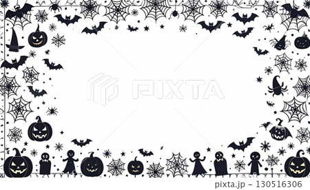 ハロウィンのモチーフで囲まれたモノクロフレームデザイン 130516306