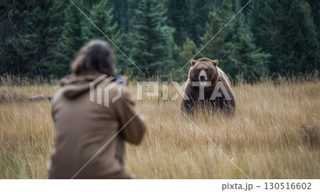 人間社会と野生動物の衝突を描いた象徴的なイメージ 人間社会と野生動物の衝突を描いた象徴的なイメージ 130516602