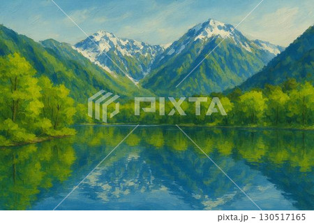 北アルプス 上高地 イメージ 油彩画 北アルプス 上高地 イメージ 油彩画 130517165