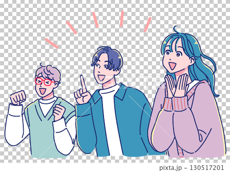 動漫風格的年輕男女抬頭仰望，留下深刻印象 130517201