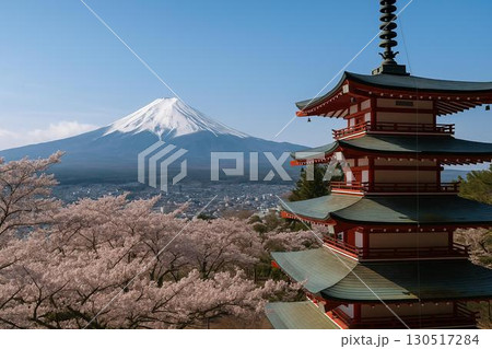 富士山 五重塔 満開の桜 富士山 五重塔 満開の桜 130517284
