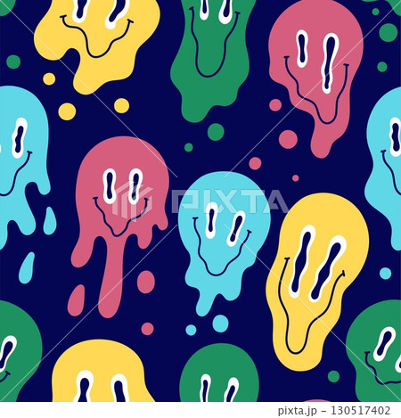 Funny melting smiley face colorful seamless pattern. Vector graphics. Funny melting smiley face colorful seamless pattern. Vector graphics. 130517402