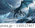 飛びながら冷気を吐く氷のドラゴンのイメージ　AI生成画像 130517467