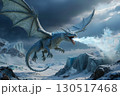 飛びながら冷気を吐く氷のドラゴンのイメージ　AI生成画像 130517468
