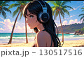ビーチで音楽を聴く美女のイラスト 130517516