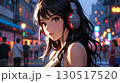 ミッドナイトタウンで音楽を聴く美女のイラスト 130517520