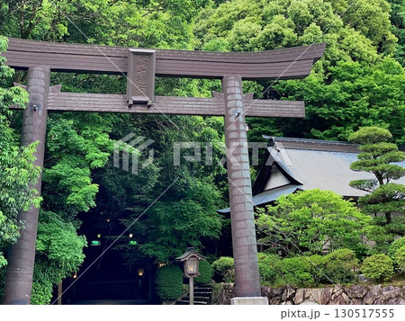 新緑に囲まれた高千穂神社の銅葺き鳥居を見上げる〈宮崎県西臼杵郡高千穂町〉 新緑に囲まれた高千穂神社の銅葺き鳥居を見上げる〈宮崎県西臼杵郡高千穂町〉 130517555