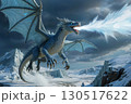 飛びながら冷気を吐く氷のドラゴンのイメージ　AI生成画像 130517622