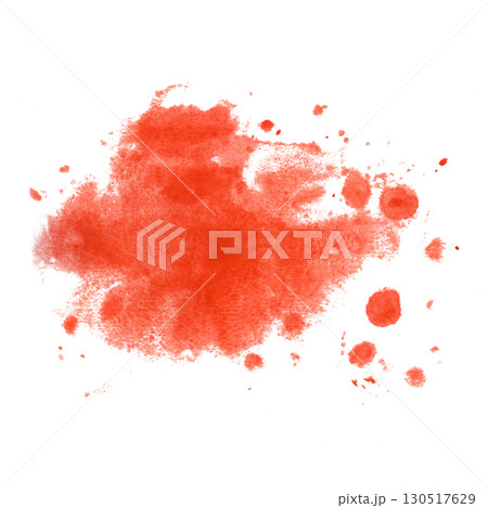 A watercolor red spot with splashes on a white background. Abstract illustration on a transparent background for artistic compositions, creative elements and decorative accents in design 130517629
