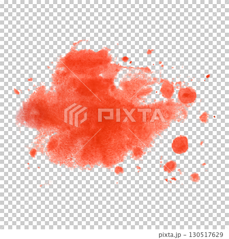 A watercolor red spot with splashes on a white background. Abstract illustration on a transparent background for artistic compositions, creative elements and decorative accents in design 130517629