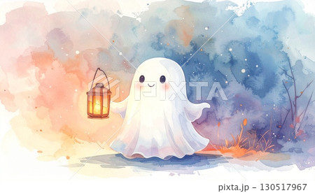 水彩画風のかわいいおばけ ハロウィンイラスト 130517967