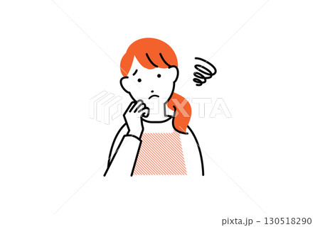 悩んでいる料理をするエプロンを着た女性の人物イラスト 130518290