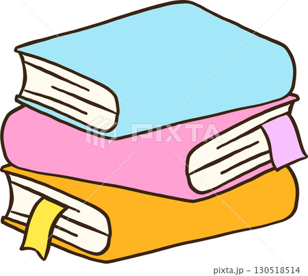 Illustration of Stacked Books with Bookmarks 130518514