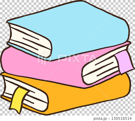 Illustration of Stacked Books with Bookmarks 130518514