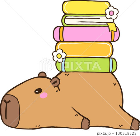 Bookish Lazy Capybara with Stack of Books 130518525
