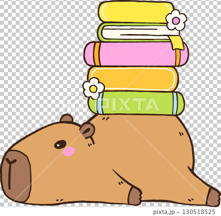 Bookish Lazy Capybara with Stack of Books 130518525