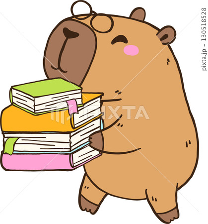 Happy Capybara Carrying Book wear glasses, Animal Bookish Cartoon Hand Drawn Happy Capybara Carrying Book wear glasses, Animal Bookish Cartoon Hand Drawn 130518528