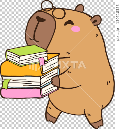 Happy Capybara Carrying Book wear glasses, Animal Bookish Cartoon Hand Drawn Happy Capybara Carrying Book wear glasses, Animal Bookish Cartoon Hand Drawn 130518528