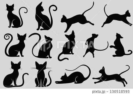黒猫のシルエットイラストセット 130518593