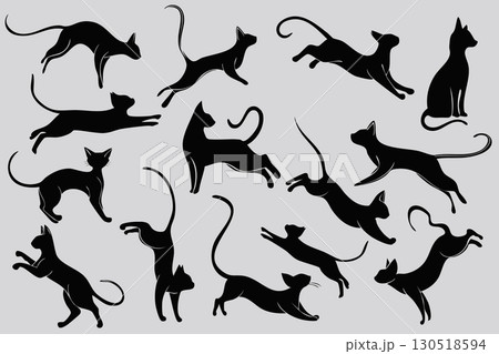 黒猫のシルエットイラストセット 130518594