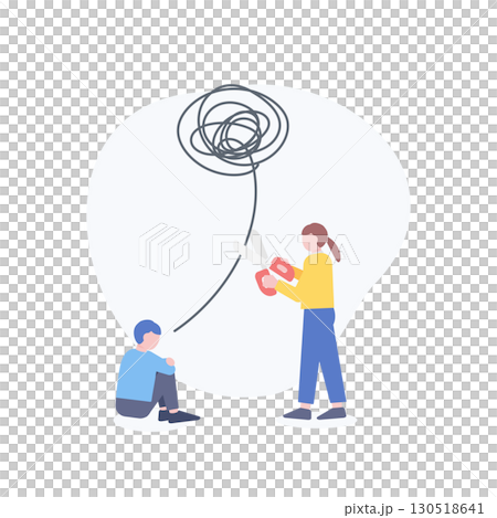 一個沮喪的男人和一個拿著剪刀的女人 一個沮喪的男人和一個拿著剪刀的女人 130518641