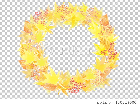 水彩黃色秋葉和紅色漿果花環框架 水彩黃色秋葉和紅色漿果花環框架 130518680