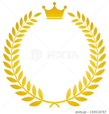 王冠付き月桂冠 葉冠 シンプルなエムブレムの素材 ゴールド ベクター 130518787