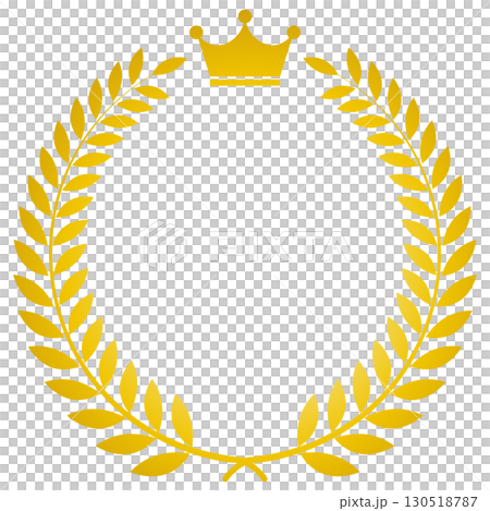 Laurel wreath with crown, leaf crown, simple emblem material, gold, vector Laurel wreath with crown, leaf crown, simple emblem material, gold, vector 130518787