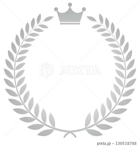 王冠付き月桂冠 葉冠 シンプルなエムブレムの素材 シルバー ベクター 王冠付き月桂冠 葉冠 シンプルなエムブレムの素材 シルバー ベクター 130518788