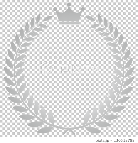 Laurel wreath with crown, leaf crown, simple emblem material, silver, vector 130518788