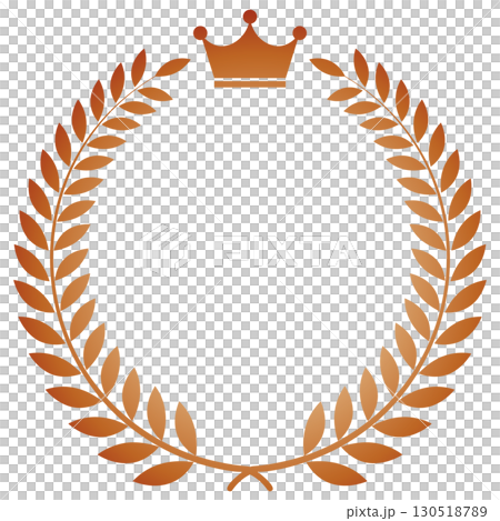 Laurel wreath with crown, leaf crown, simple emblem material, bronze, vector Laurel wreath with crown, leaf crown, simple emblem material, bronze, vector 130518789
