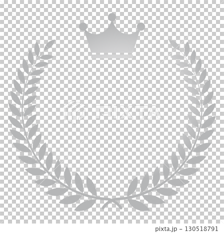 Laurel wreath with crown, leaf crown, simple emblem material, silver, vector Laurel wreath with crown, leaf crown, simple emblem material, silver, vector 130518791