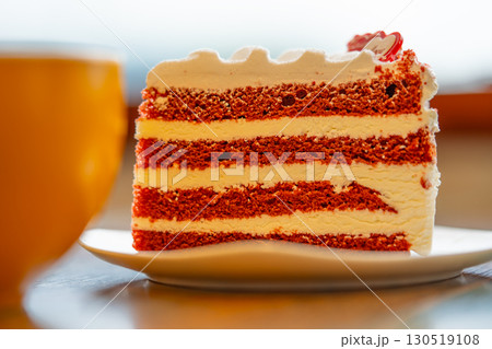 Homemade cake Red Velvet decorated with cream. Homemade cake Red Velvet decorated with cream. 130519108