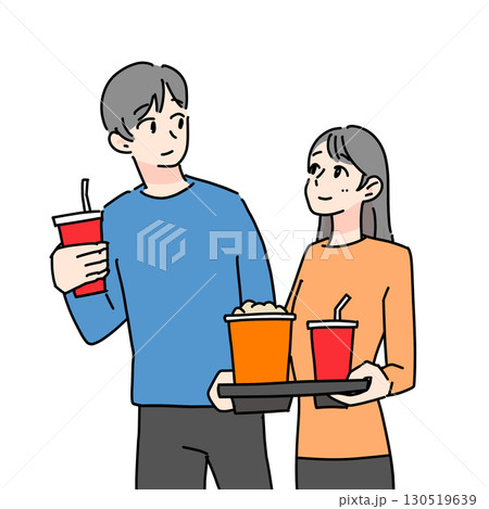 映画館デートでポップコーンと飲み物を買うカップル 映画館デートでポップコーンと飲み物を買うカップル 130519639