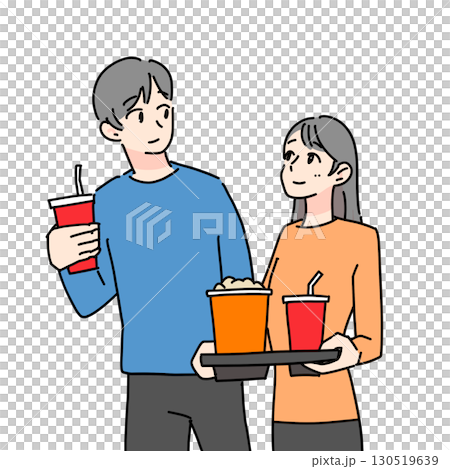 映画館デートでポップコーンと飲み物を買うカップル 映画館デートでポップコーンと飲み物を買うカップル 130519639