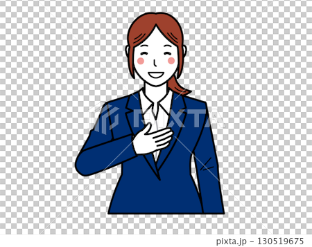 海軍藍套裝。一位女士手摀胸口說:「交給我。」第二部分 海軍藍套裝。一位女士手摀胸口說:「交給我。」第二部分 130519675