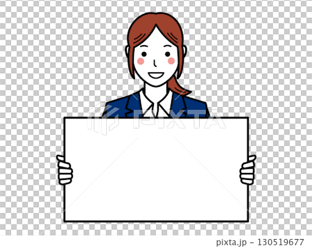 海軍藍套裝。手持木板的女子。第二部分 130519677