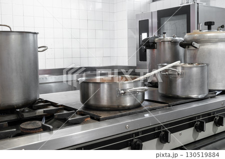 Modern comercial kitchen in a restaurant 130519884