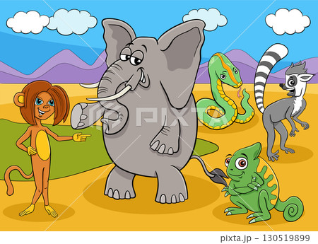 funny cartoon wild animals comic characters group 130519899