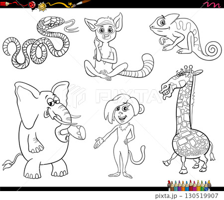 funny cartoon wild animal characters collection coloring page funny cartoon wild animal characters collection coloring page 130519907