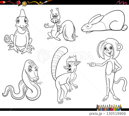 funny cartoon wild animal characters collection set coloring page funny cartoon wild animal characters collection set coloring page 130519908