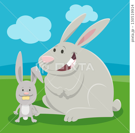 happy cartoon rabbit mother animal character with little bunny 130519914