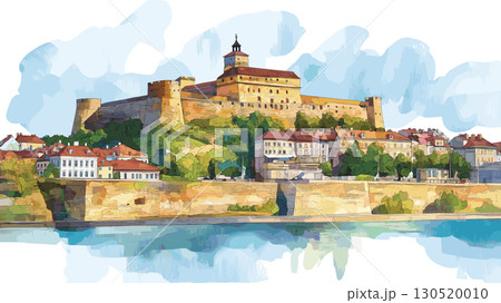 Petrovaradin Fortress. Petrovaradin Fortress watercolor vector illustration 130520010