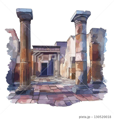 Pompeii Ruins. Pompeii Ruins watercolor vector illustration 130520018