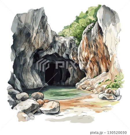 Postojna Cave. Postojna Cave watercolor vector illustration Postojna Cave. Postojna Cave watercolor vector illustration 130520030