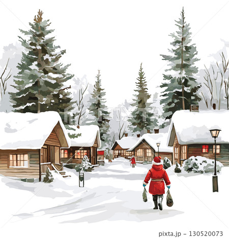 Santa Claus Village. Santa Claus Village watercolor vector illustration Santa Claus Village. Santa Claus Village watercolor vector illustration 130520073